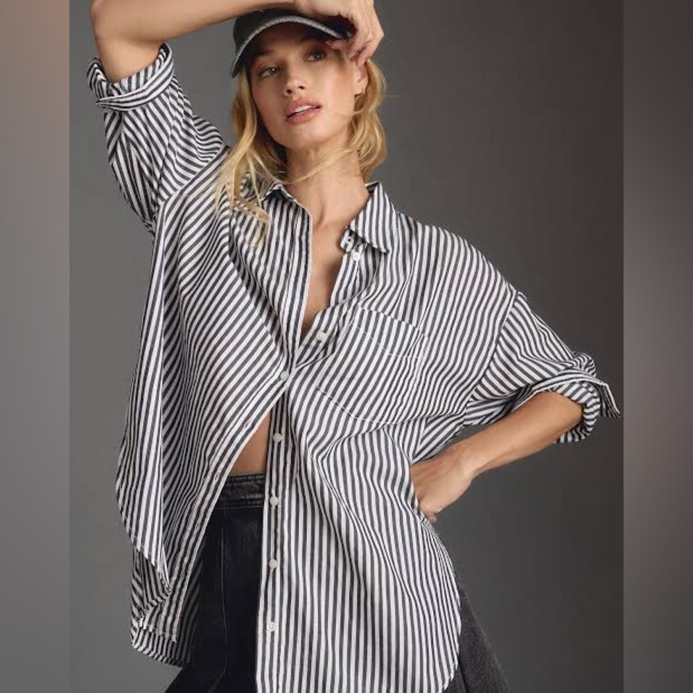 Maeve Oversized Striped Button Down Shirt